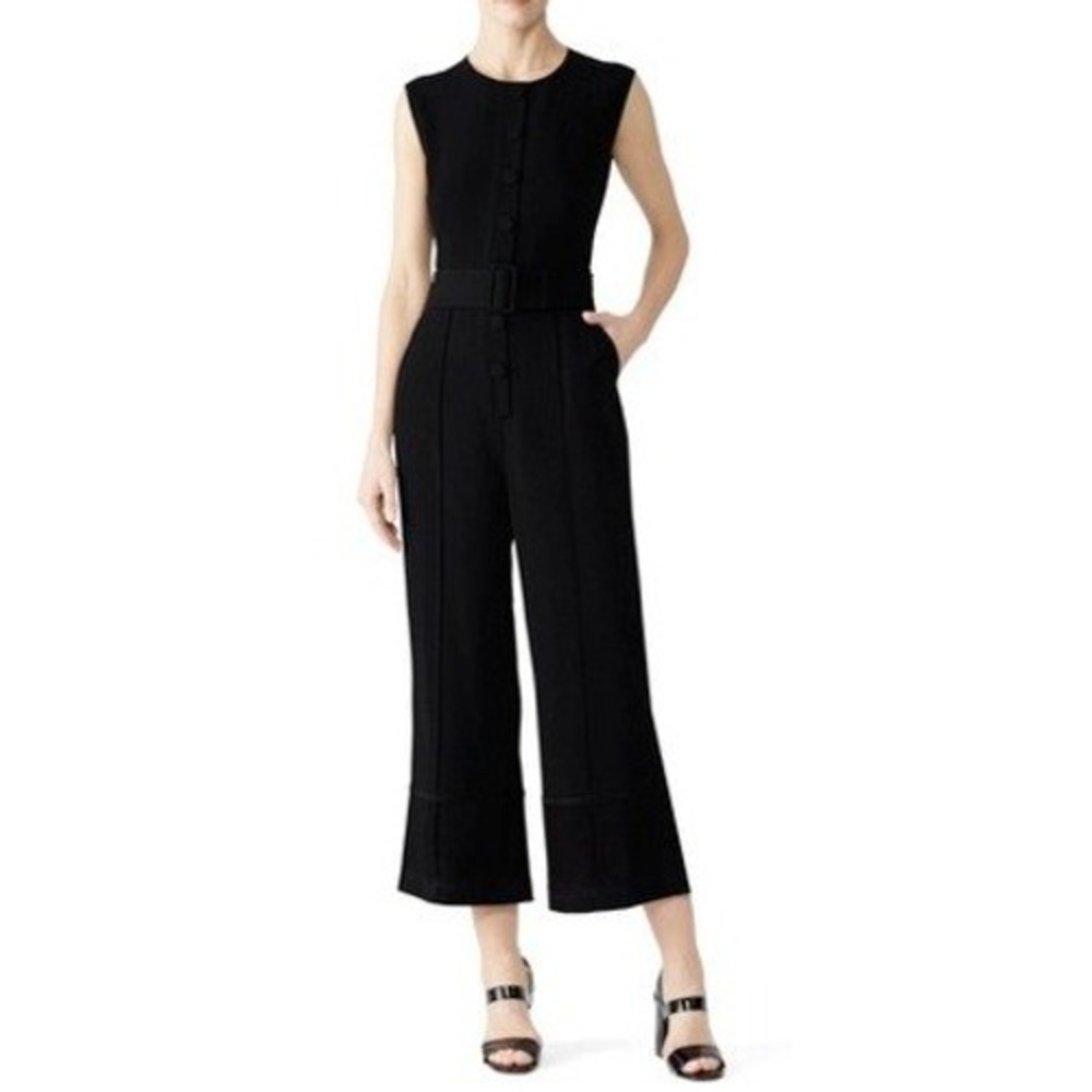 Derek Lam 10 Crosby Black Sleeveless Button Down Wide Leg Jumpsuit Cutout Back 0